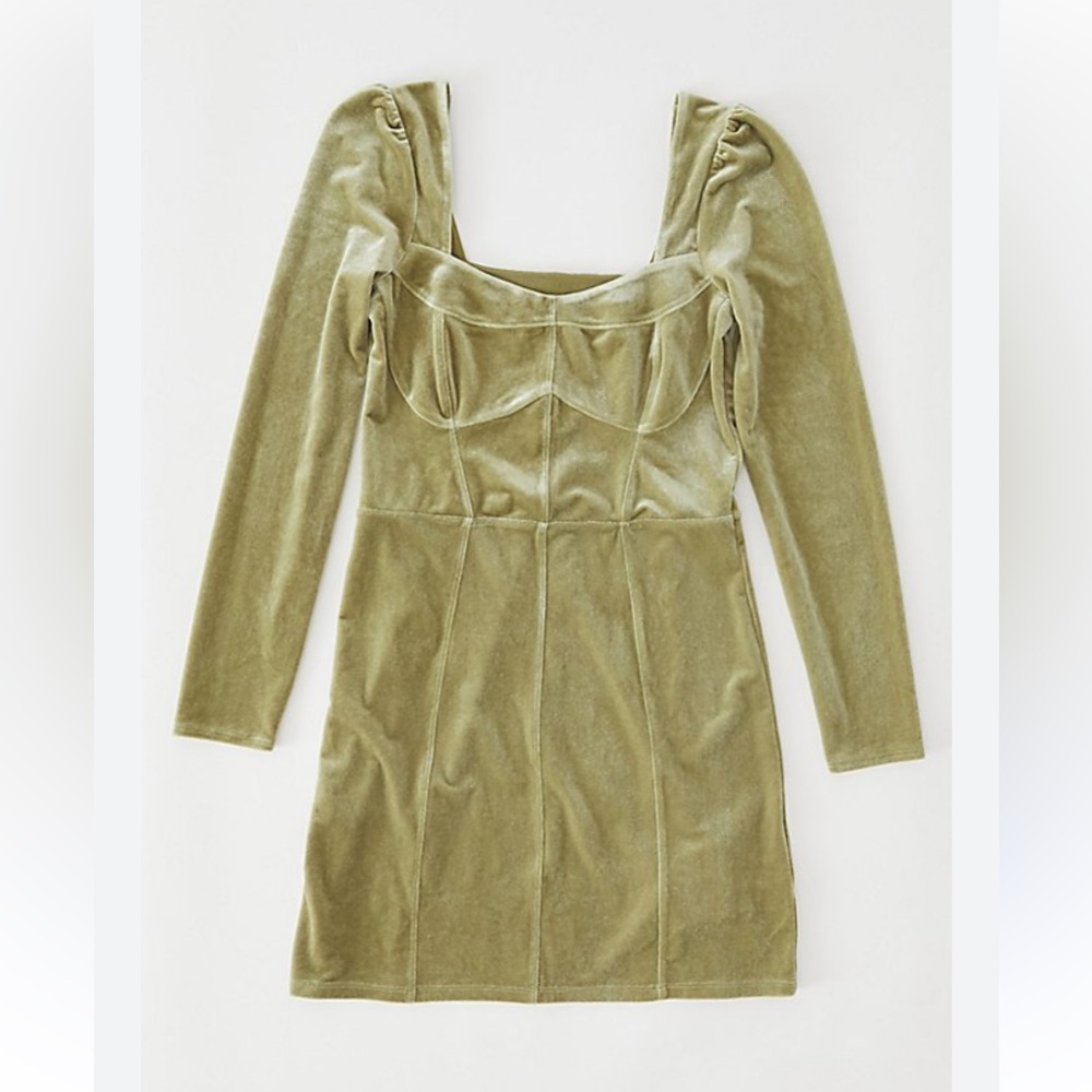 UO Velvet Long Sleeve‎ Mini Dress -green